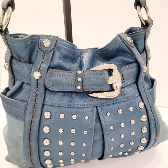 B. Makowsky Blue Studded Shoulder Bag